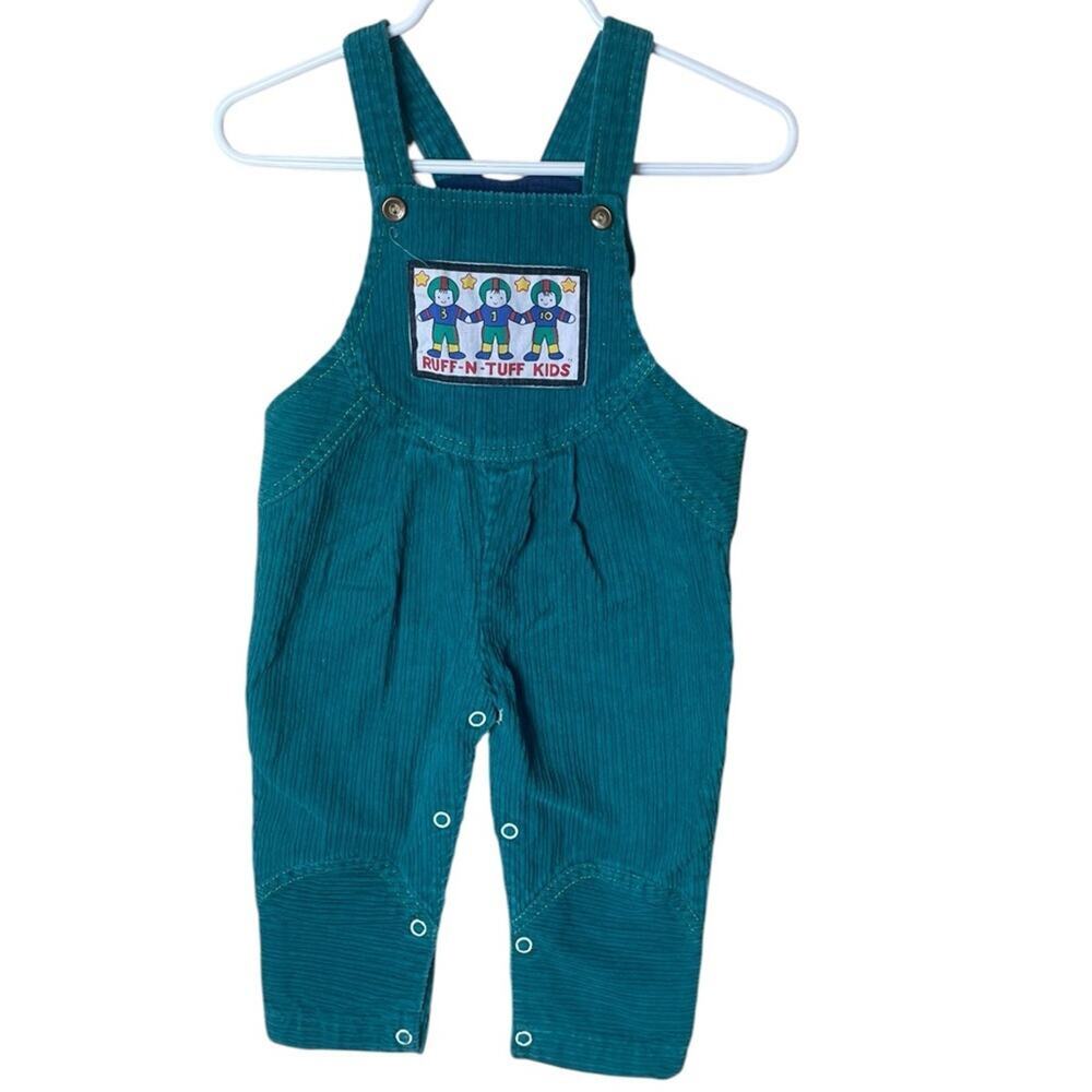 Vintage Corduroy Baby Overalls ‘Ruff-N-Tuff Kids’ Green 12 Months